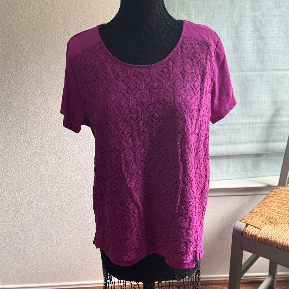 St. John's Bay Magenta Lace Short Sleeve Top